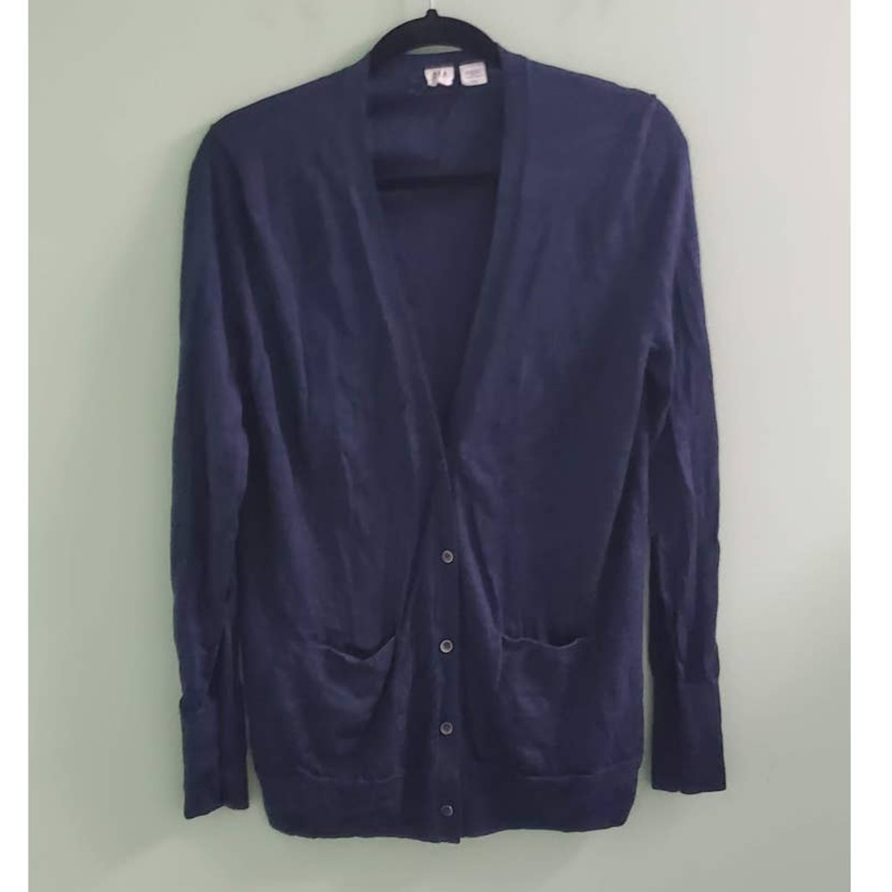 EUC! GAP Heathered Blue Extra Fine Merino Wool V-Neck Cardigan Size Large